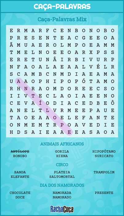 Palavras cruzadas com animais africanos jogos puzzle planilha