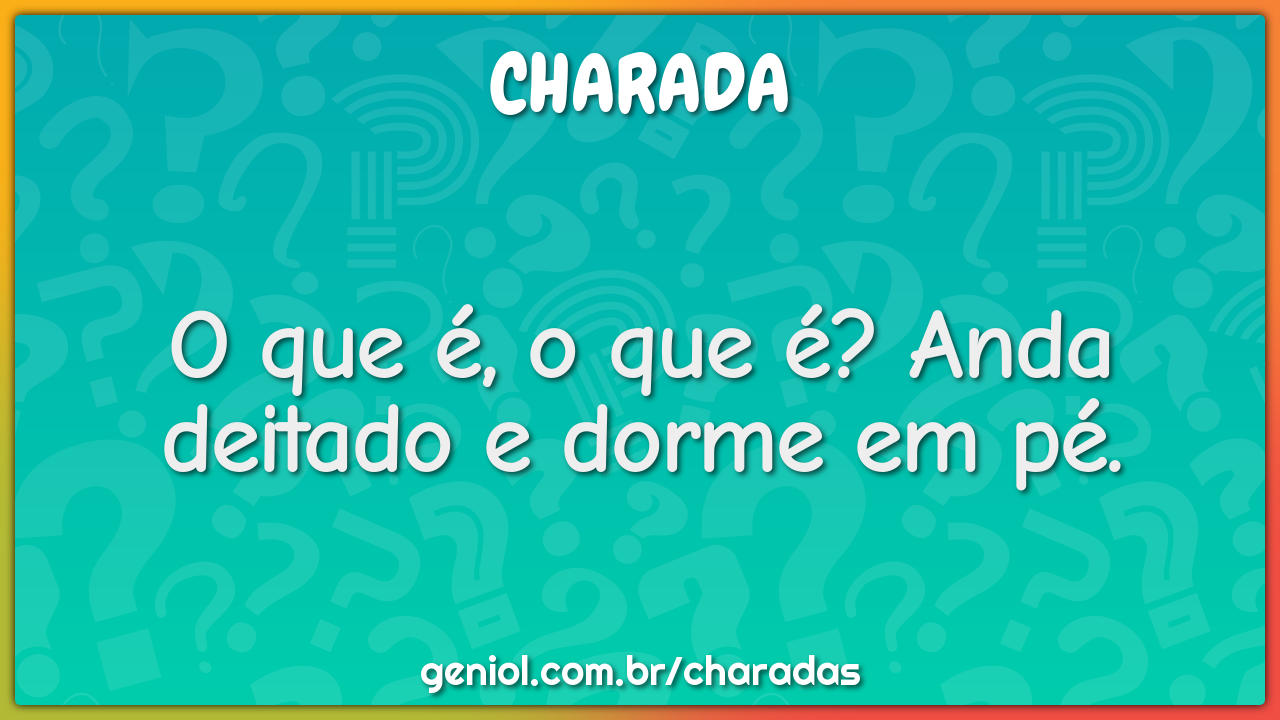 O que é, o que é? Anda deitado e dorme em pé.