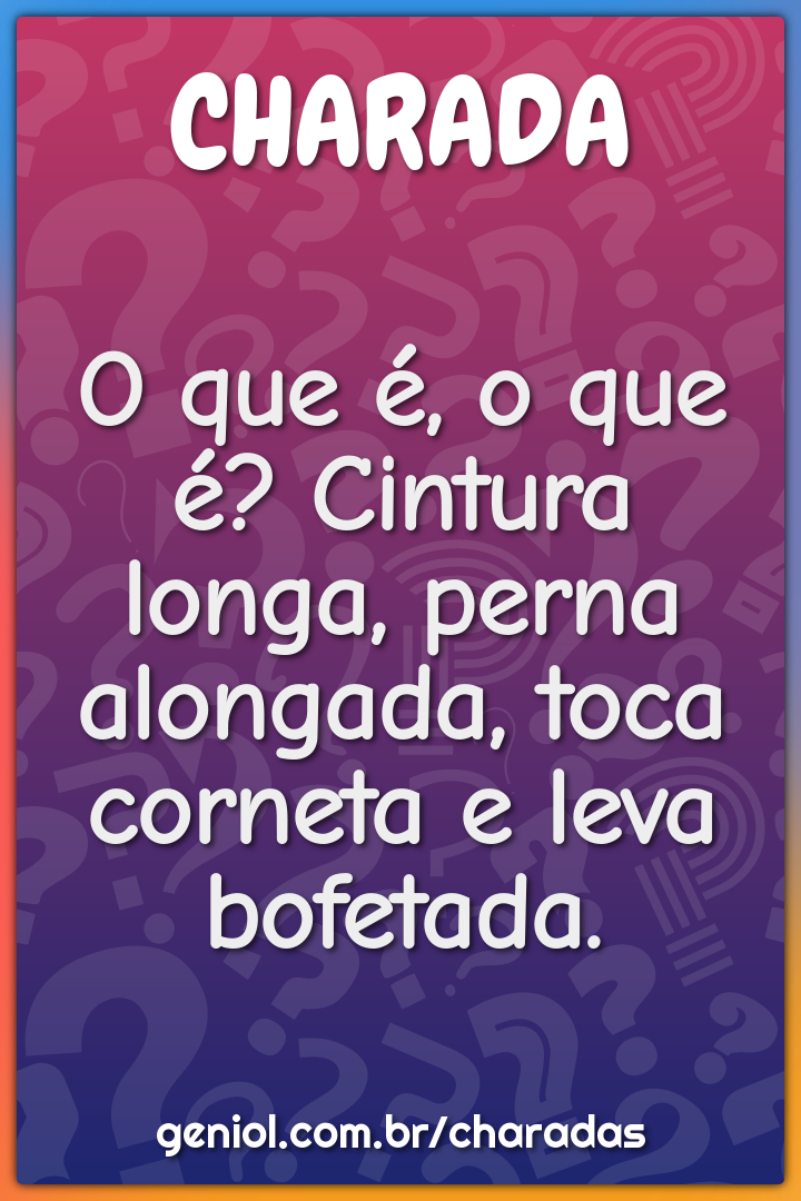 O que é, o que é? Cintura longa, perna alongada, toca corneta e leva...