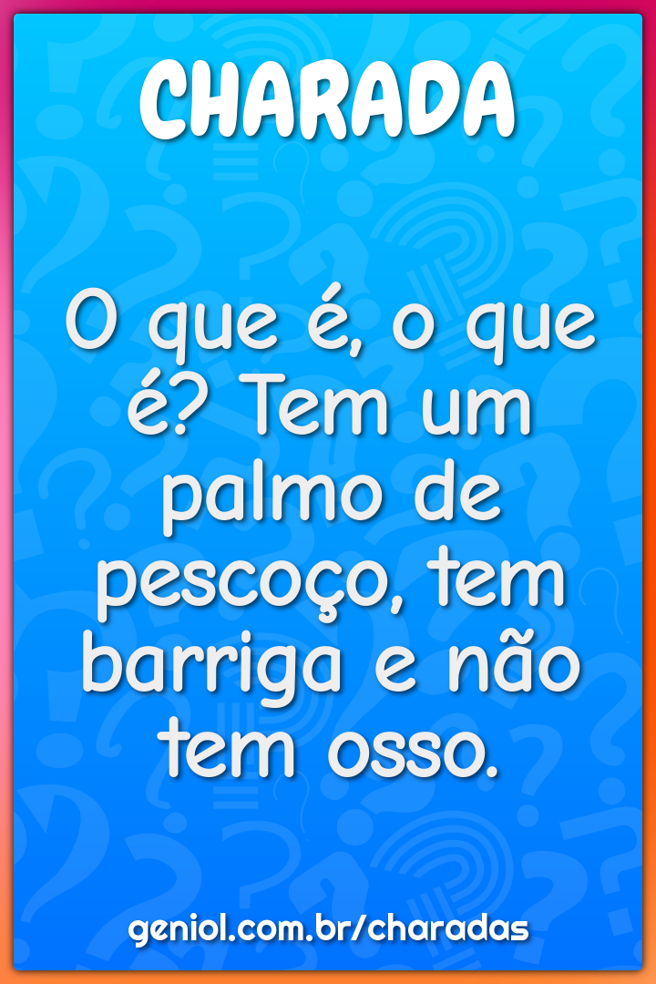 O que é, o que é? Tem um palmo de pescoço, tem barriga e não tem osso.