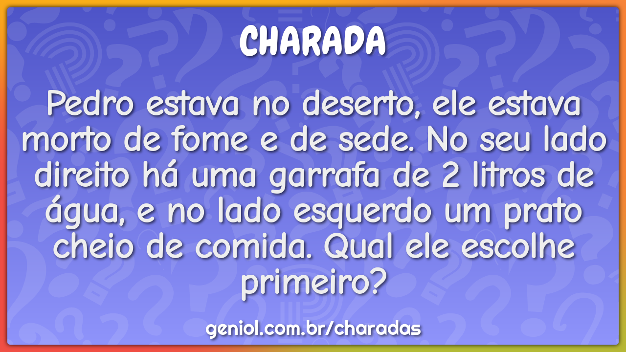 Pedro estava no deserto, ele estava morto de fome e de sede. No seu...