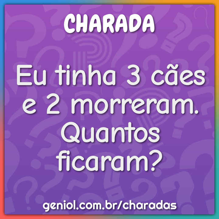 Eu tinha 3 cães e 2 morreram. Quantos ficaram?