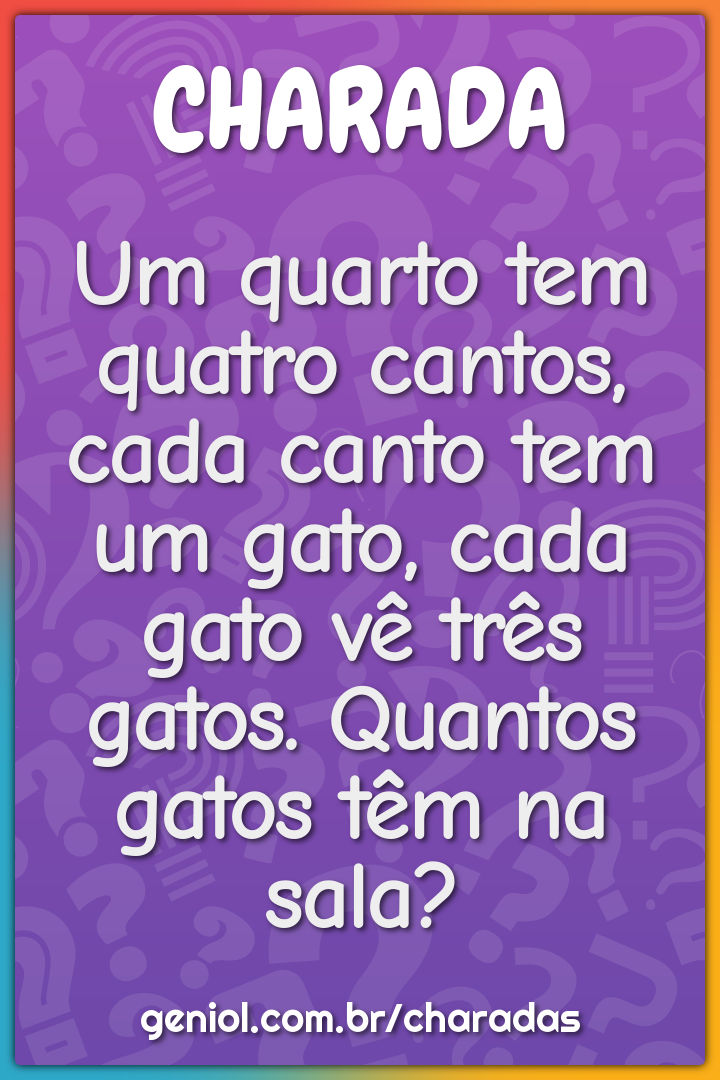 Um quarto tem quatro cantos, cada canto tem um gato, cada gato vê três...