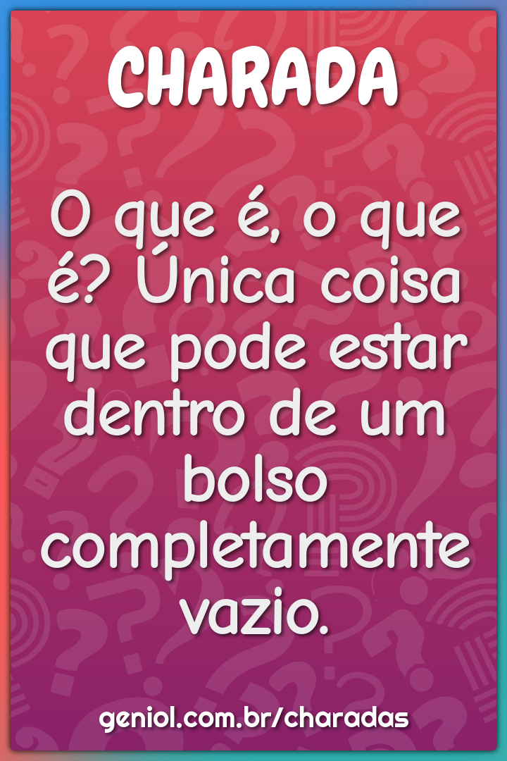 O que é, o que é? Única coisa que pode estar dentro de um bolso...