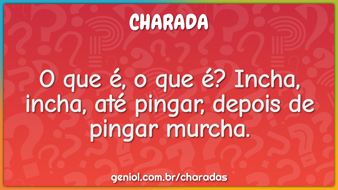 O que é, o que é? Incha, incha, até pingar, depois de pingar murcha.