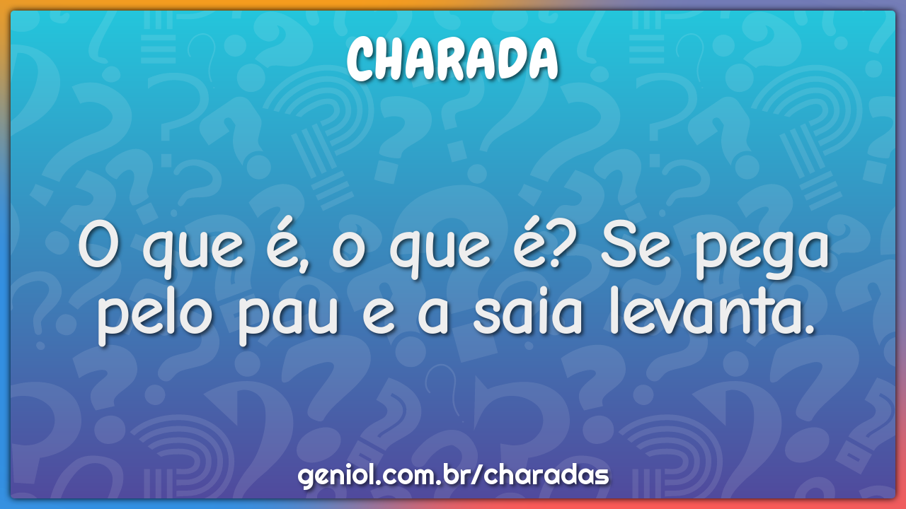 O que é, o que é? Se pega pelo pau e a saia levanta.