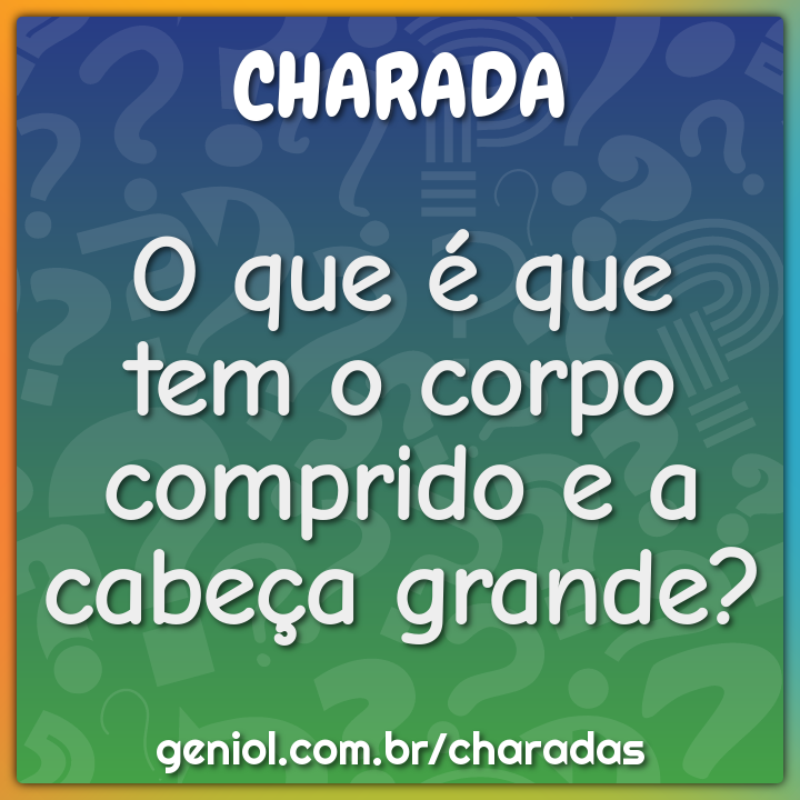 O que é que tem o corpo comprido e a cabeça grande?