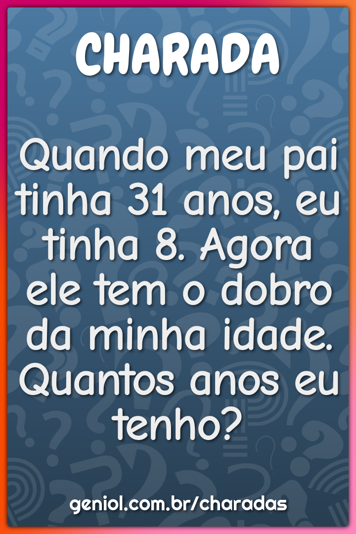 Quando meu pai tinha 31 anos, eu tinha 8. Agora ele tem o dobro da...