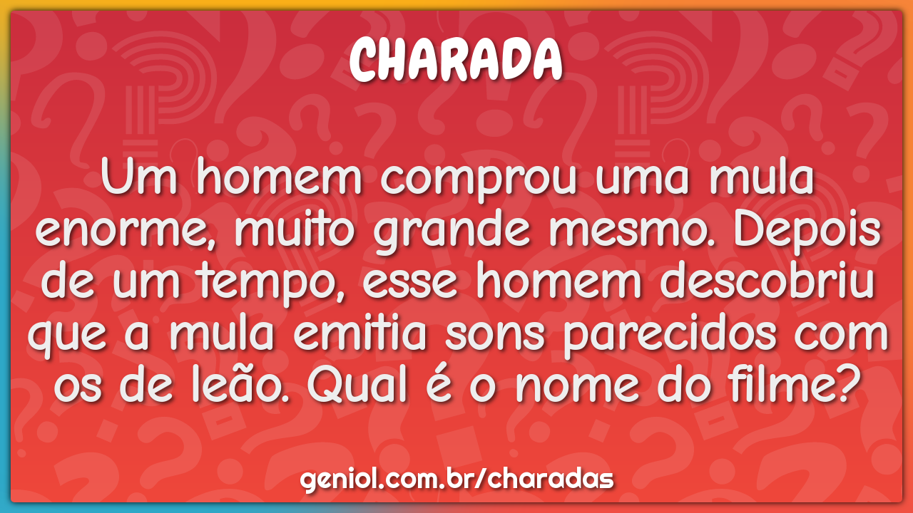 Um homem comprou uma mula enorme, muito grande mesmo. Depois de um...
