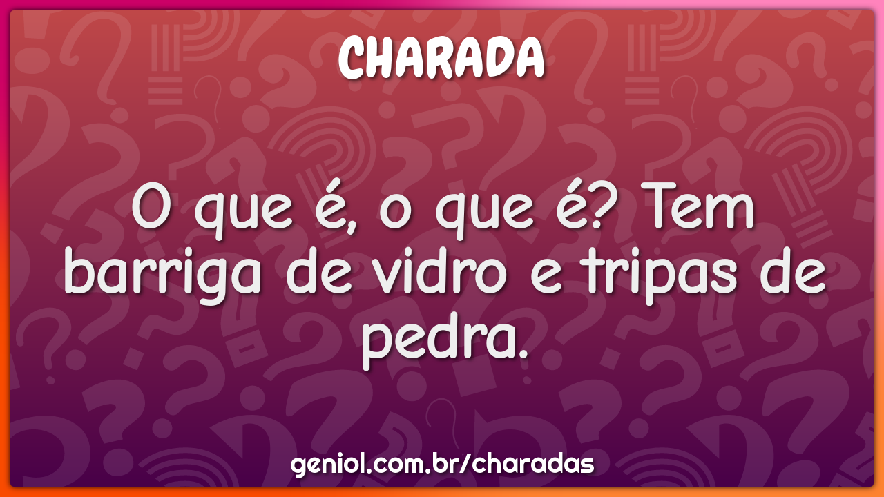 O que é, o que é? Tem barriga de vidro e tripas de pedra.