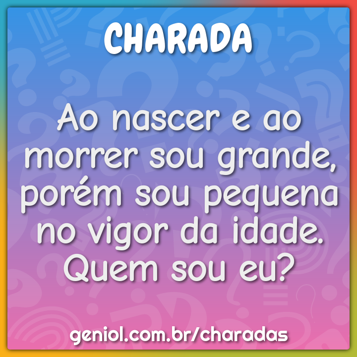 Ao nascer e ao morrer sou grande, porém sou pequena no vigor da idade....