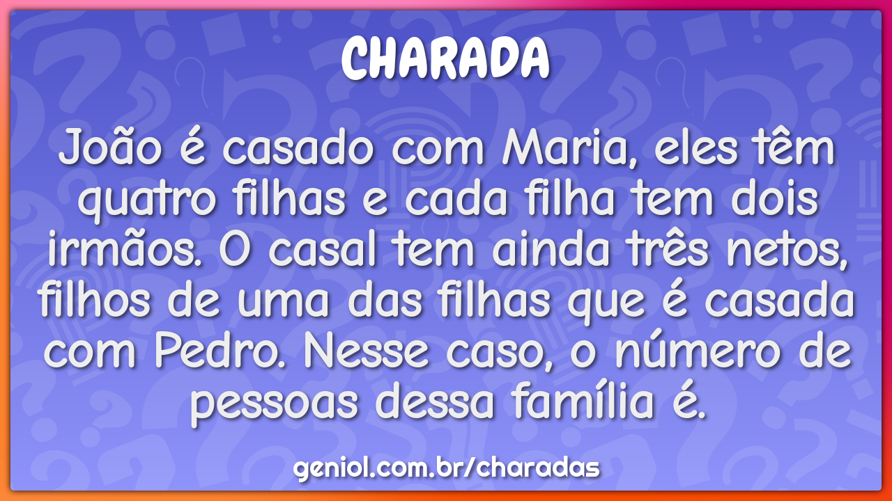 João é casado com Maria, eles têm quatro filhas e cada filha tem dois...