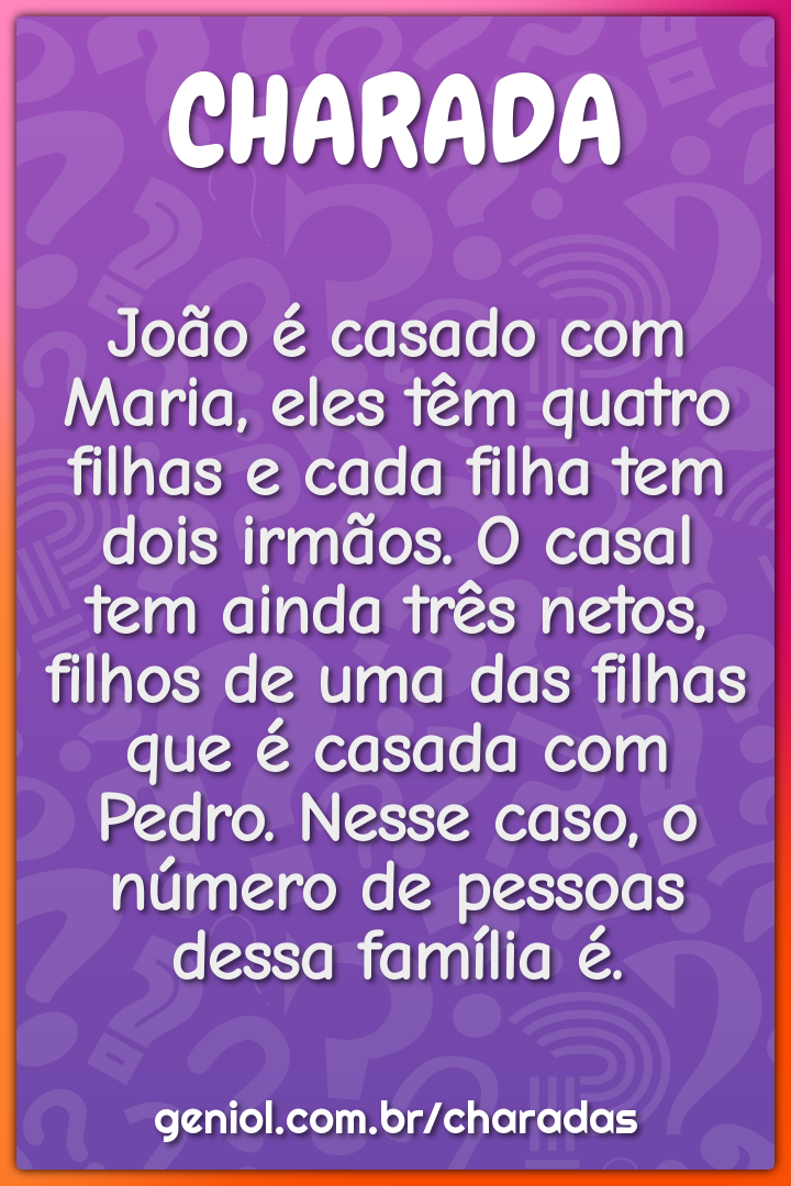 João é casado com Maria, eles têm quatro filhas e cada filha tem dois...