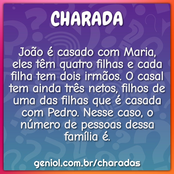 João é casado com Maria, eles têm quatro filhas e cada filha tem dois...