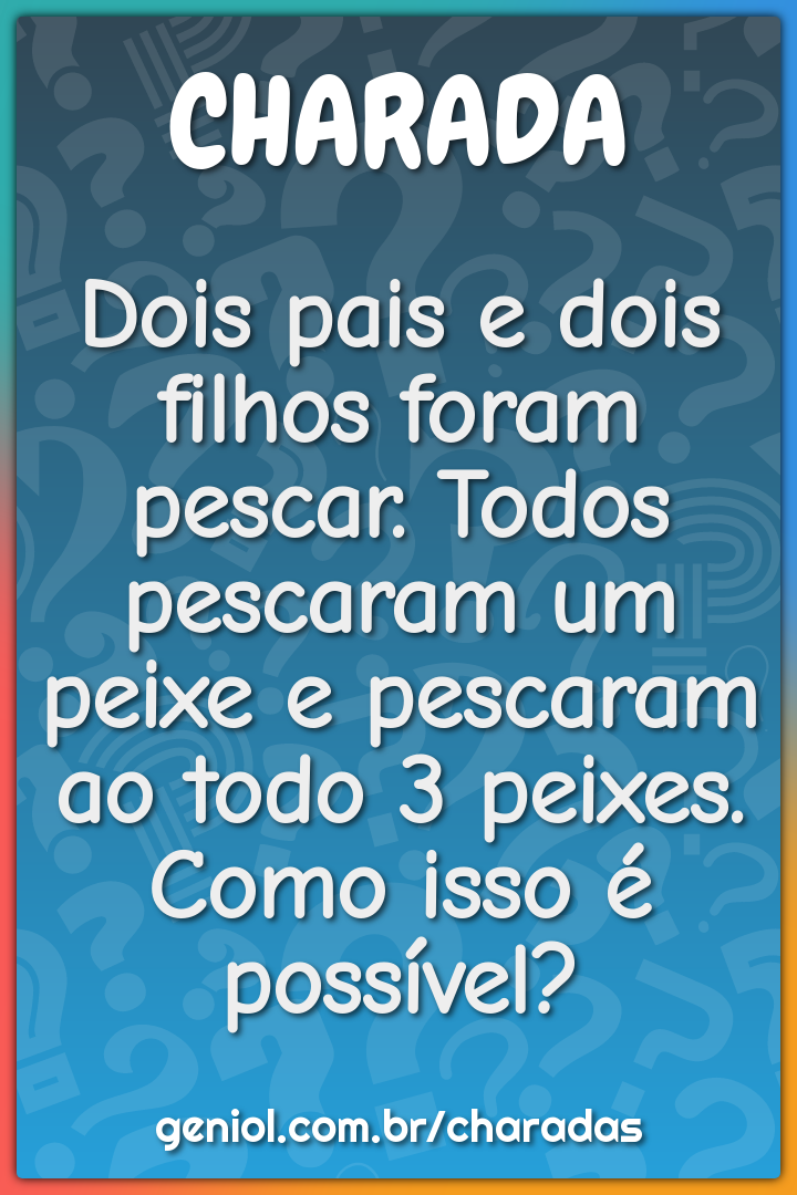 Dois pais e dois filhos foram pescar. Todos pescaram um peixe e...