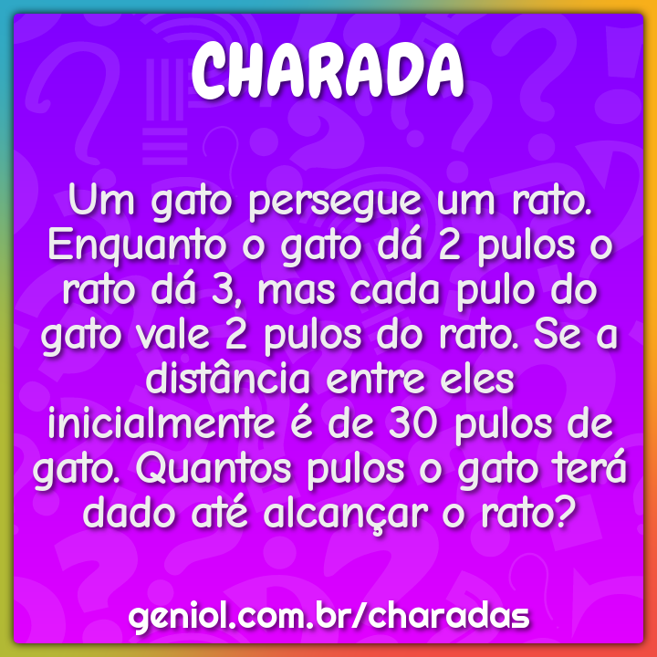 Um gato persegue um rato. Enquanto o gato dá 2 pulos o rato dá 3, mas...