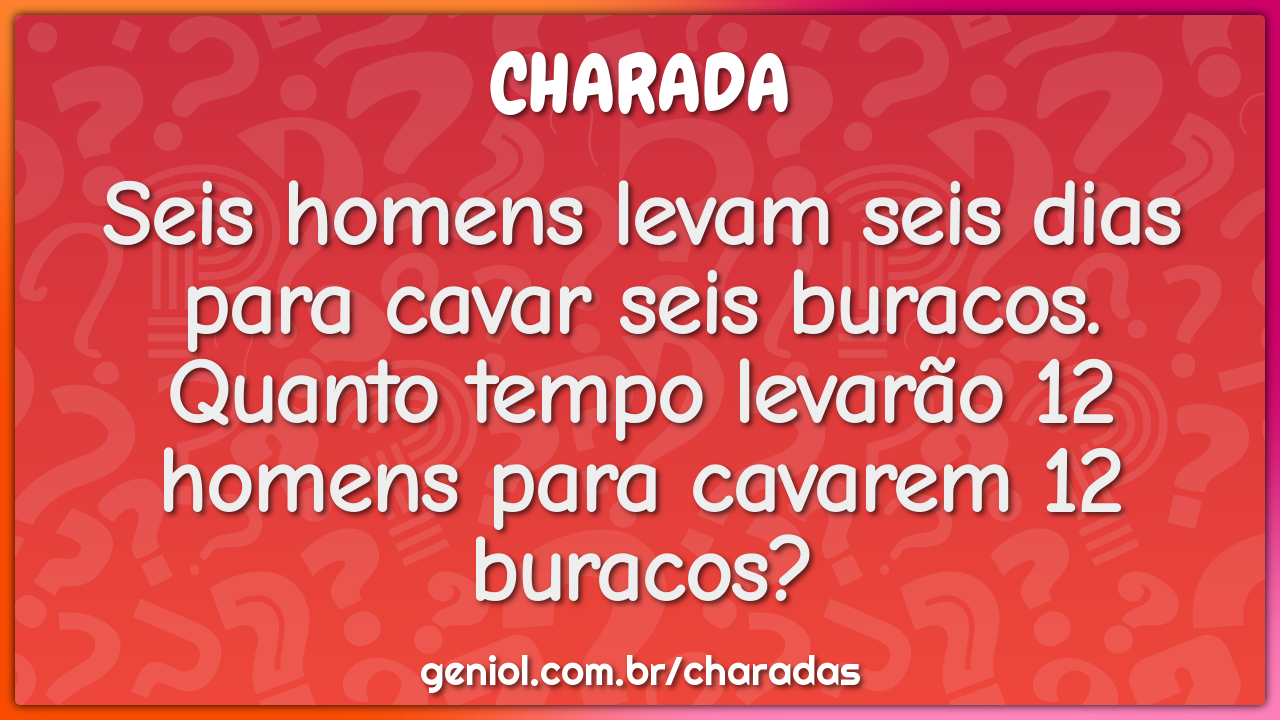 Seis homens levam seis dias para cavar seis buracos. Quanto tempo...