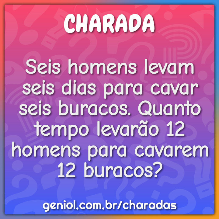 Seis homens levam seis dias para cavar seis buracos. Quanto tempo...
