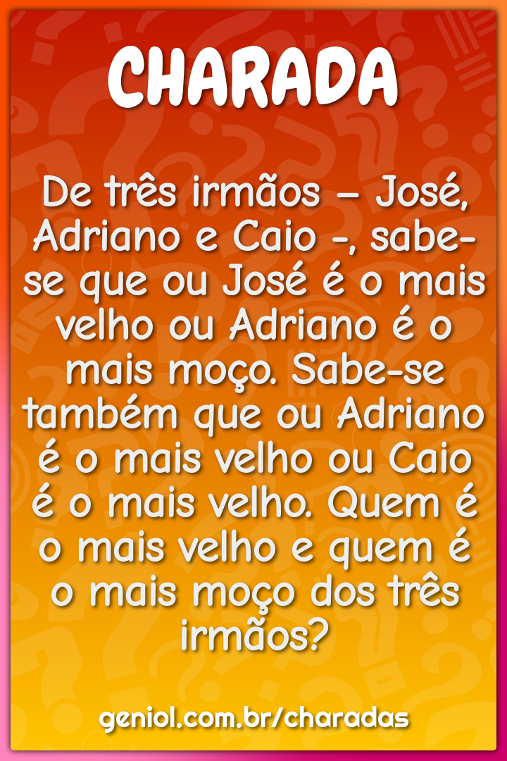 De três irmãos – José, Adriano e Caio -, sabe-se que ou José é o mais...