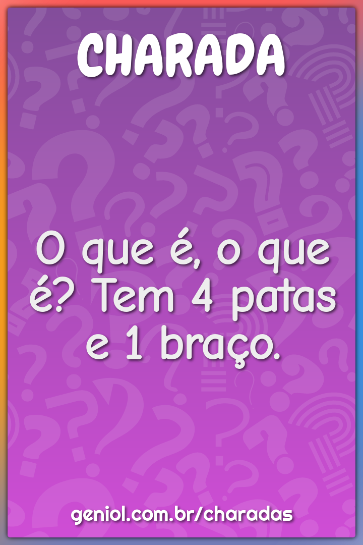 O que é, o que é? Tem 4 patas e 1 braço.