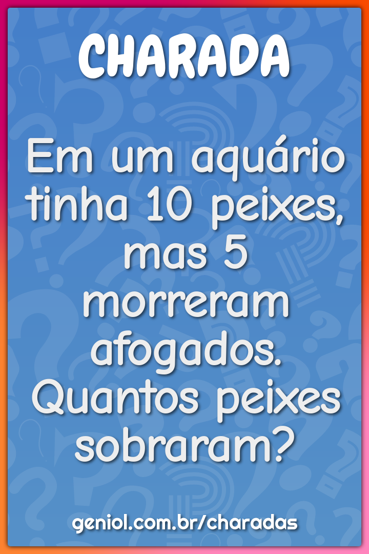 Em um aquário tinha 10 peixes, mas 5 morreram afogados. Quantos peixes...