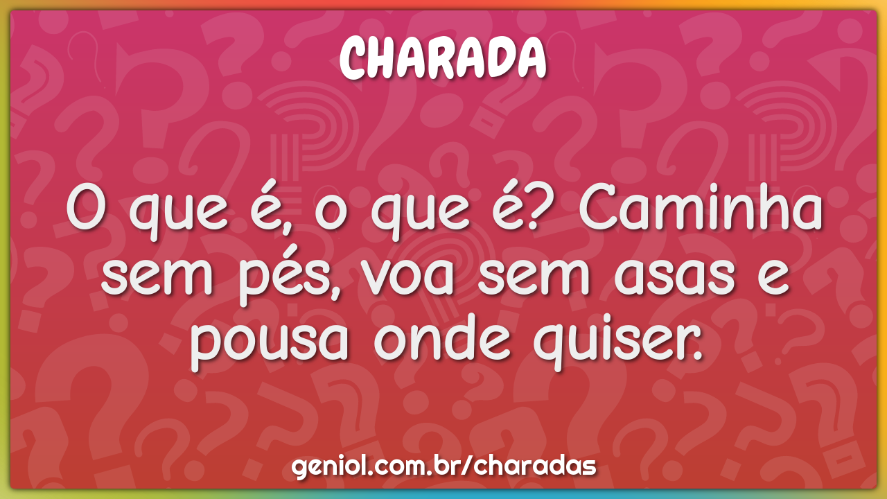 O que é, o que é? Caminha sem pés, voa sem asas e pousa onde quiser.