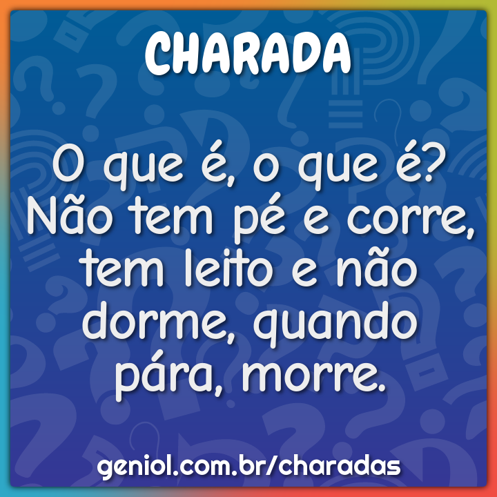 O que é, o que é? Não tem pé e corre, tem leito e não dorme, quando...