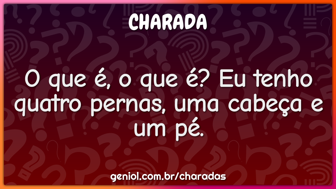 O que é, o que é? Eu tenho quatro pernas, uma cabeça e um pé.