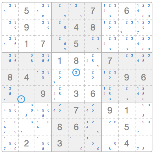 Exemplo de número sozinho no Sudoku