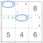 Exemplo 1 de pares sozinhos no Sudoku